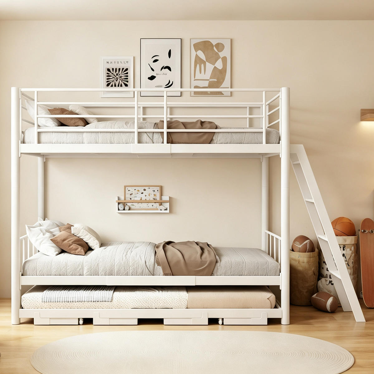 METALL-ETAGENBETT 90 x 200 mit Ausziehbett, Weiß - Weiß, Holz (90/200cm) - FLIEKS