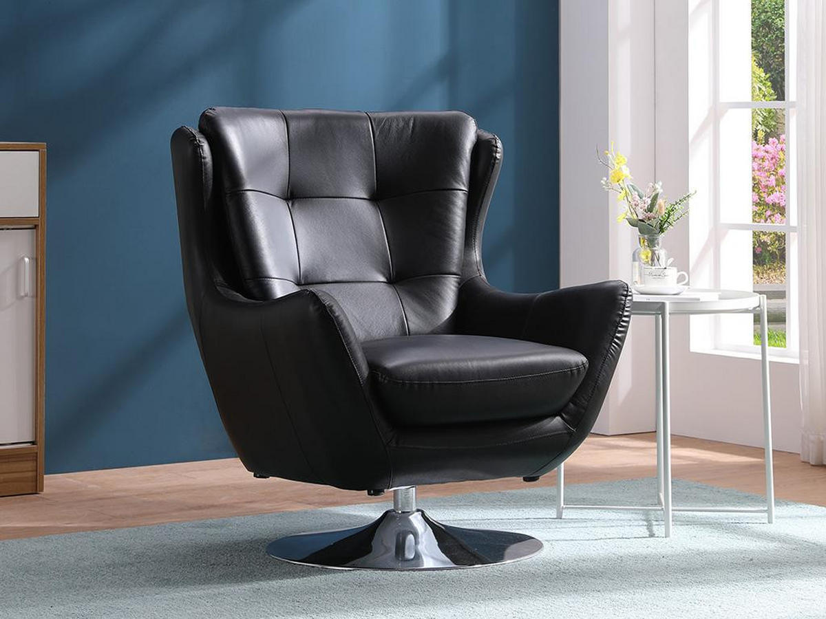 DREHSESSEL - Leder - Schwarz - ANABA - Schwarz, Leder (82/95/81cm) - Vente-Unique