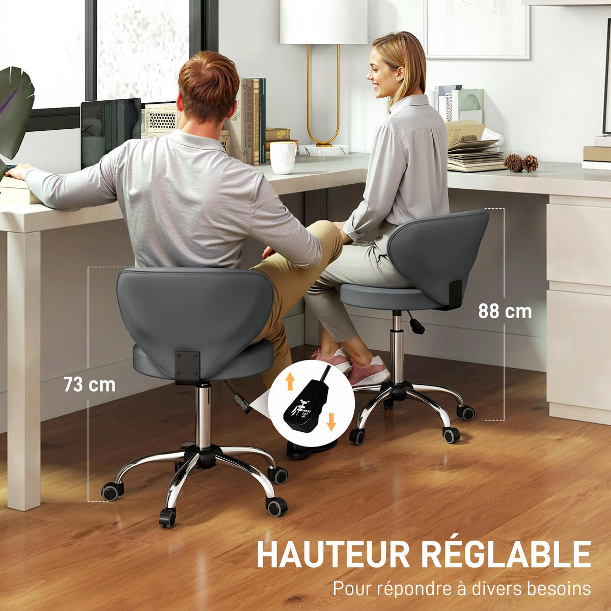BÜROHOCKER DE-18039 höhenverstellbar 73-88 cm, gepolstert Grau - Grau, Metall (45/88/54cm) - ComfortXL