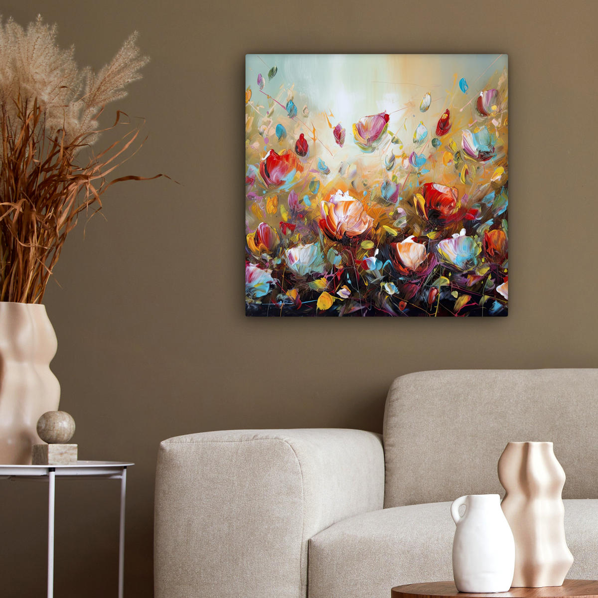 LEINWANDBILD Blumen - Kunst - Natur - Ölgemälde 50x50 cm - Multicolor, Textil (50/50cm) - MuchoWow