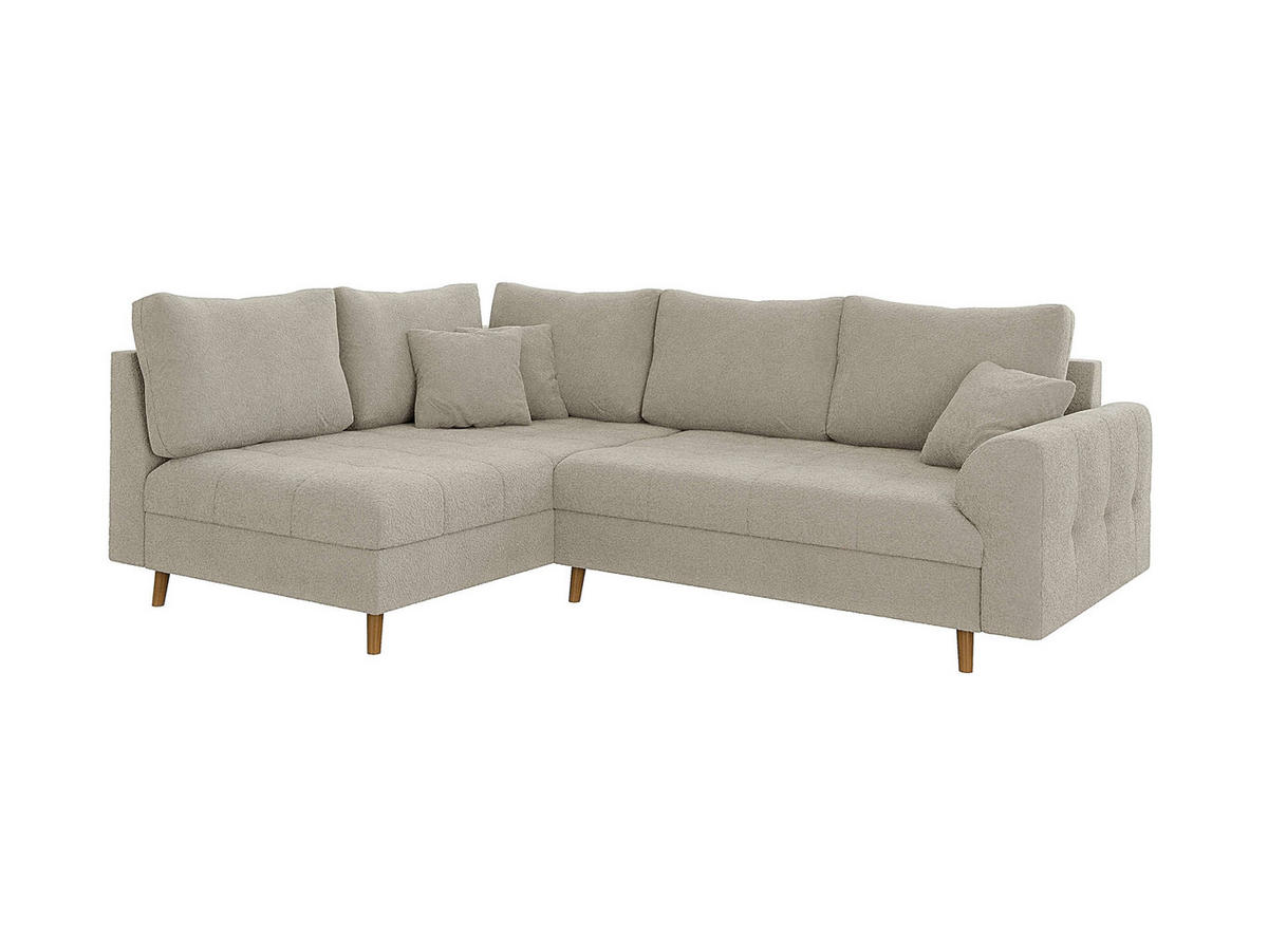 ECKSOFA Henrik Beige Boucle - Ottomane links - Beige/Braun, Holz/Textil (231/161cm) - S-Style Möbel