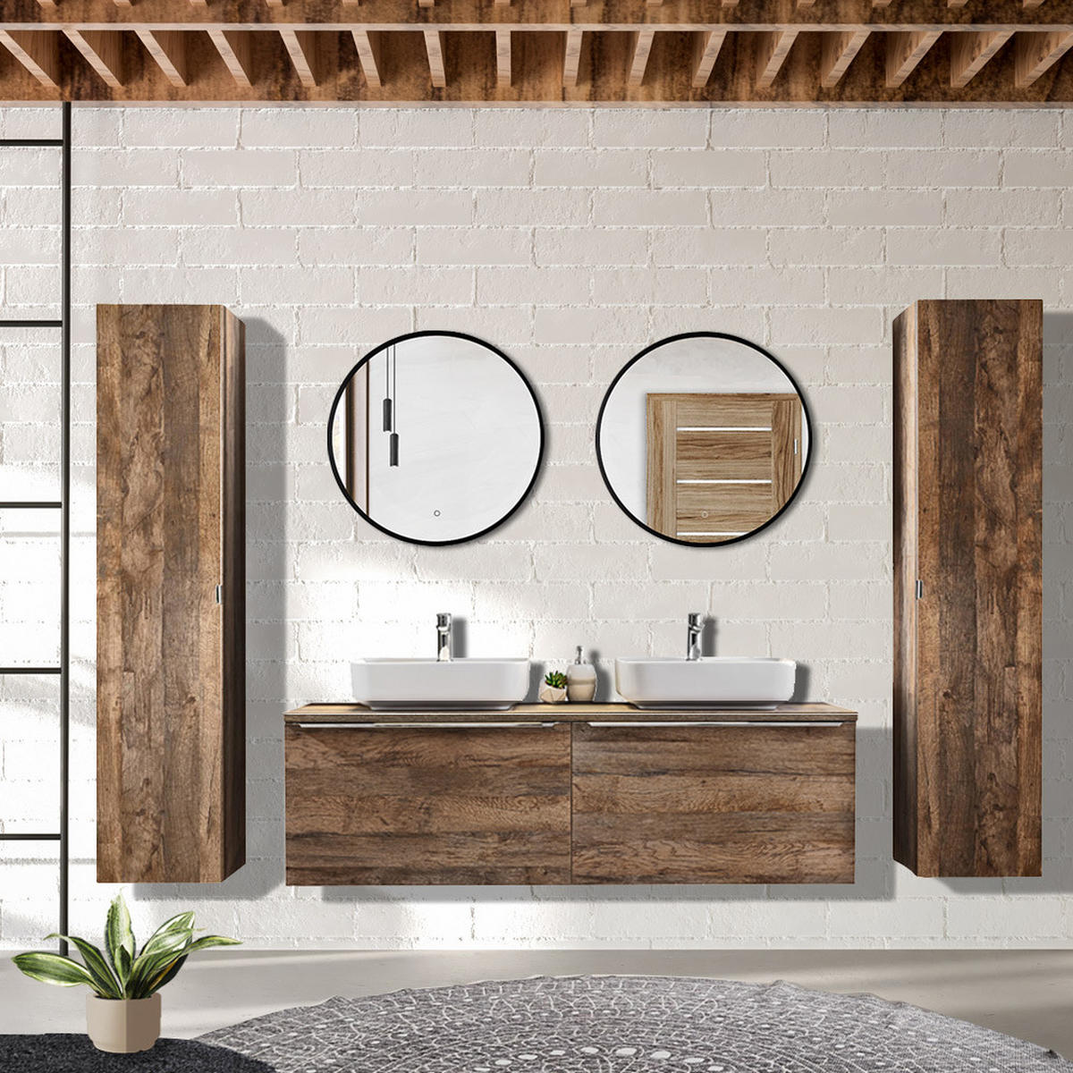 BADMÖBEL-SET 9-TLG. Puebla-56 - Braun, Holzwerkstoff (260/200/46cm) - Lomado