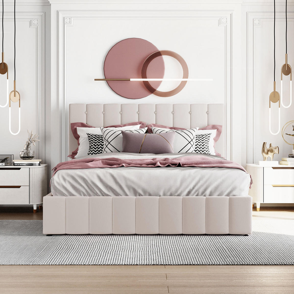 POLSTERBETT 140/200 cm Cremeweiß mit hydraulischem Bettkasten und höhenverstellbarem Kopfteil - Creme, Textil (140/200cm) - OKWISH