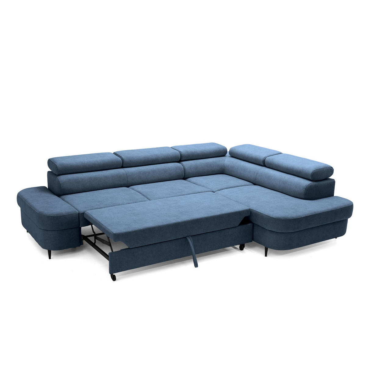 ECKSOFA PRIAM L Rechts mit Schlaffunktion 125x195 Velours Blau - Blau/Schwarz, Holz/Textil (203/275cm) - Muffo