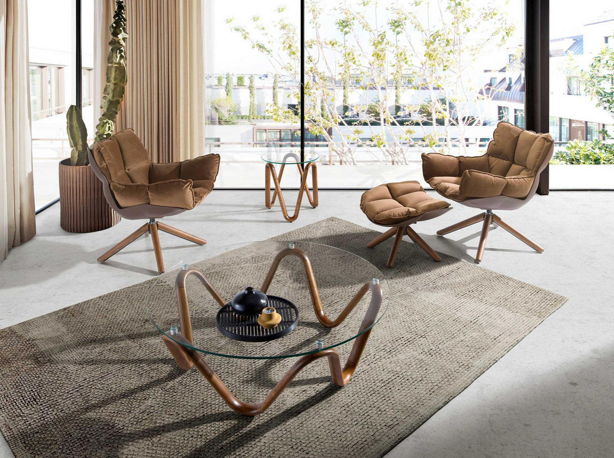 DREHSESSEL aus braunem Samt und braunem PVC 70/75/94 cm - Walnussfarben/Braun, Textil (70/94/75cm) - ANGEL CERDA