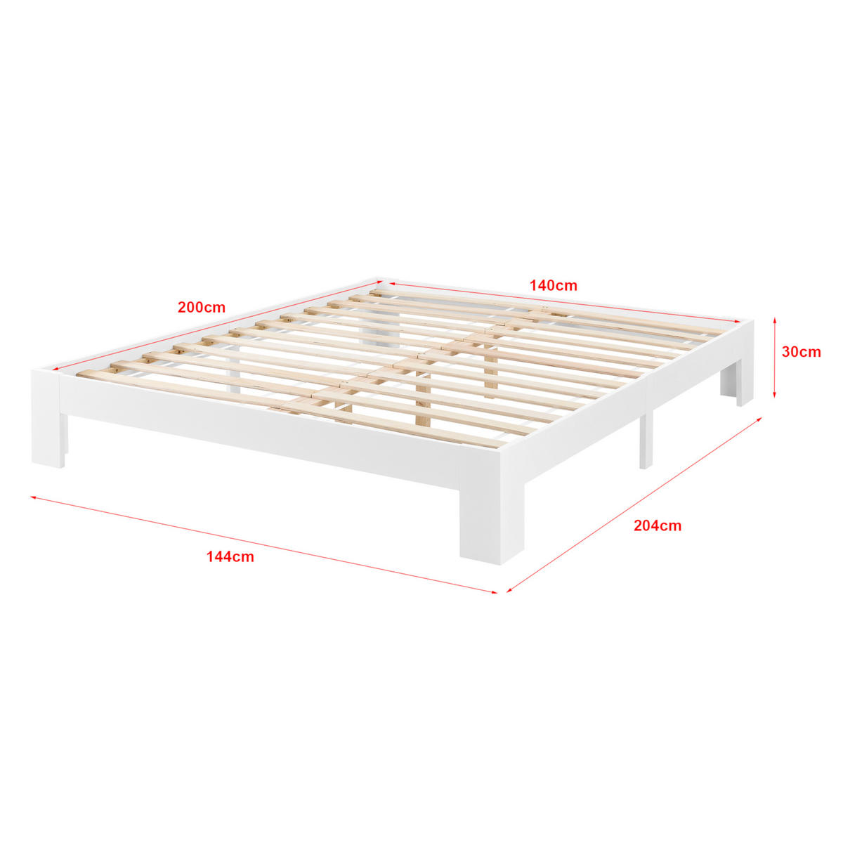HOLZBETT Raisio - Weiß, Holz (140/200cm) - [en.casa]