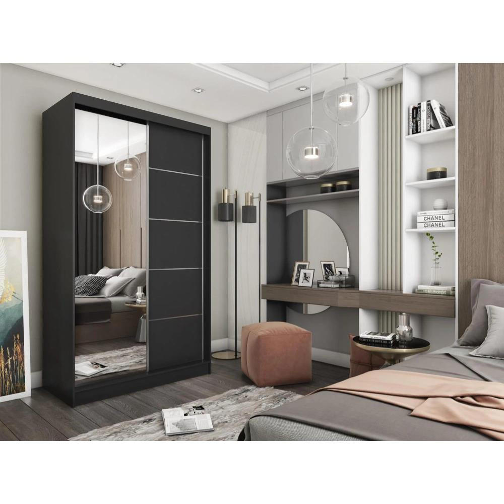 SCHWEBETÜRENSCHRANK Marika 120/216/61 schwarz mit Spiegel und Schubladen - Schwarz, Holzwerkstoff (120/216/61cm) - Beautysofa