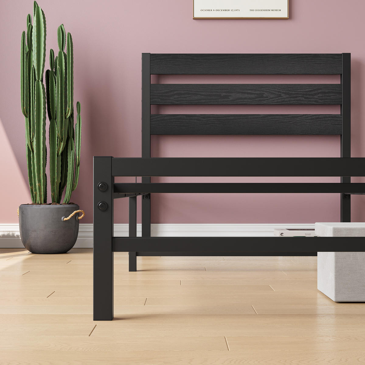 METALLBETT 90/200 mit Stauraum unter dem Bett, mit Lattenrost - Schwarz, Metall (90/200cm) - STILVORA