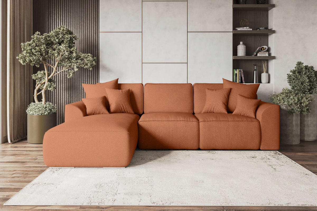 ECKSOFA GUSTO Strukturstoff Rostfarben Links inkl. Schlaffunktion - Chromfarben/Rostfarben, Kunststoff/Textil (194/295cm) - 99rooms