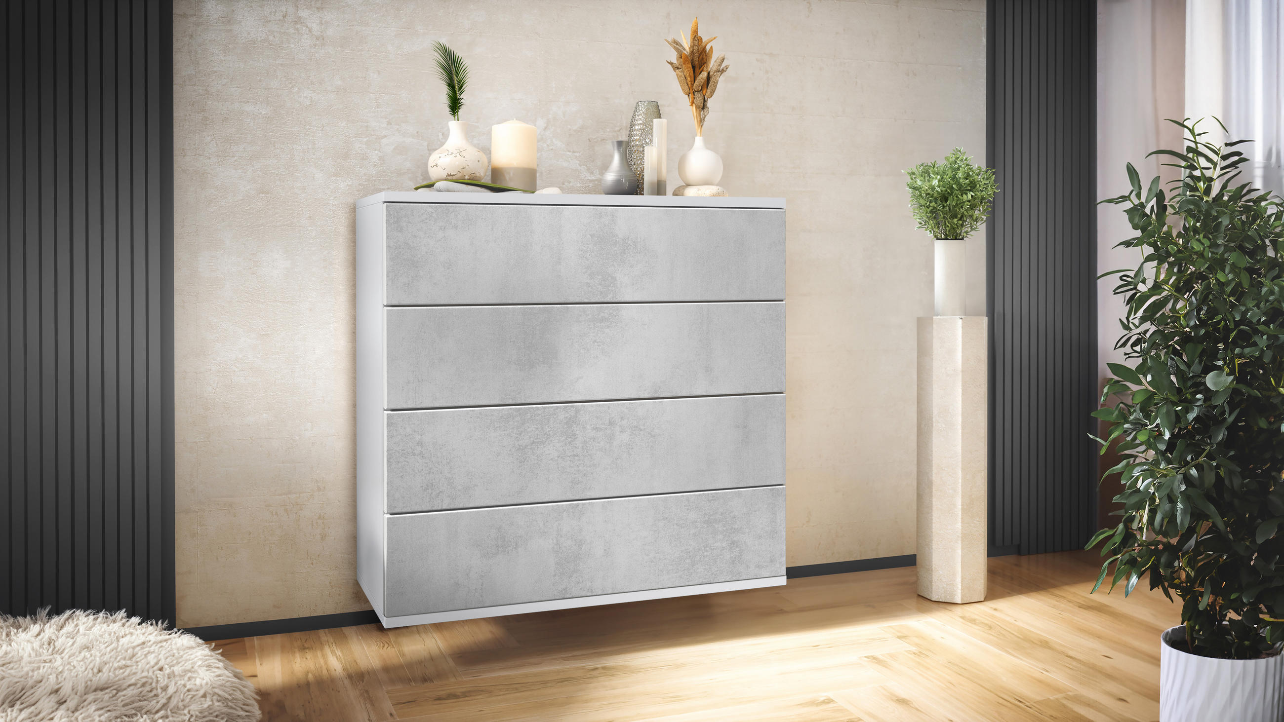 KOMMODE Pavos Beton Oxid Optik - Hellgrau, Holzwerkstoff (76/76/35cm) - Vladon