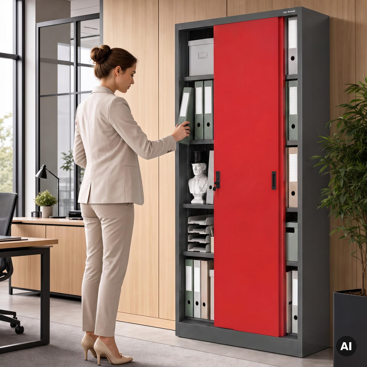 SCHIEBETÜRENSCHRANK KUBA 185x90x40 cm - Anthrazit/Rot, Metall (90/185/40cm) - Jan Nowak