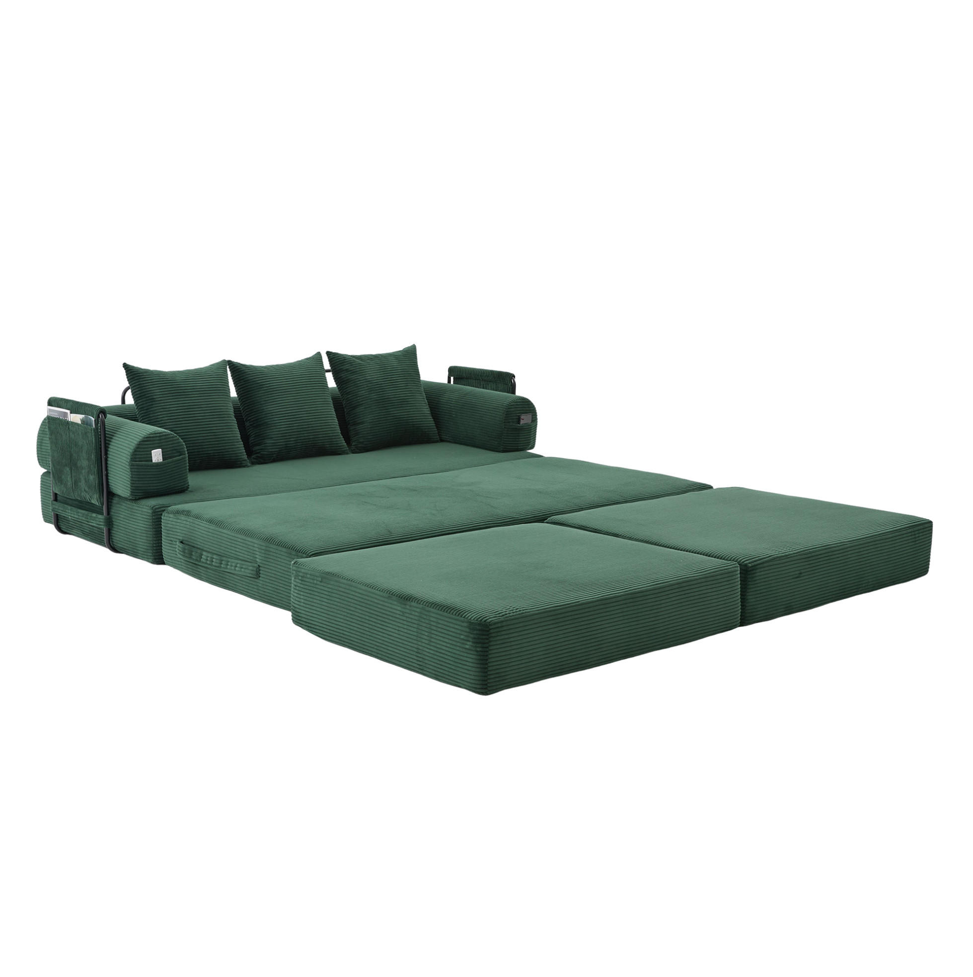 MODULARES Sofa 200/190/67 cm aus Cord mit Hocker und Seitentasche Smaragdgrün - Smaragdgrün, Textil (190/67/200cm) - Modenvie