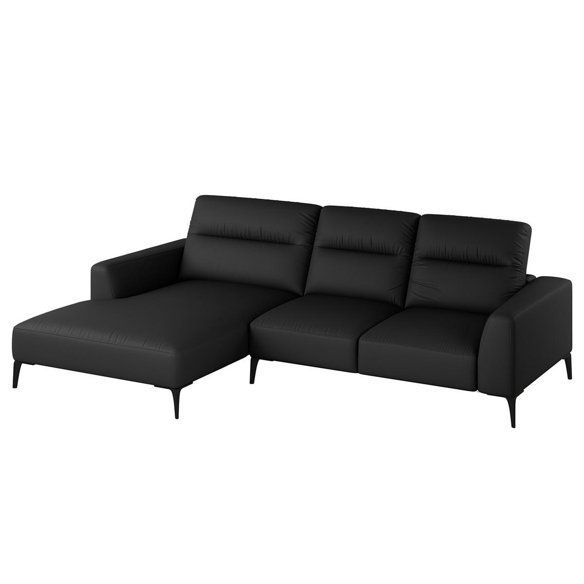 ECKSOFA mit Longchair - Schwarz, Leder/Metall (265/180cm) - home24