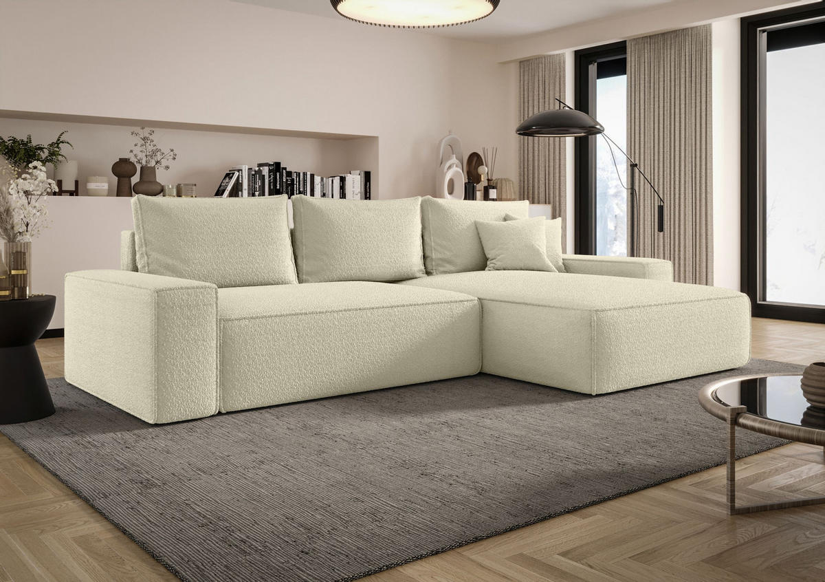 ECKSOFA MONA mit Schlaffunktion QUELLE 02 Rechts - Ecru, Textil (280/185cm) - Bedante