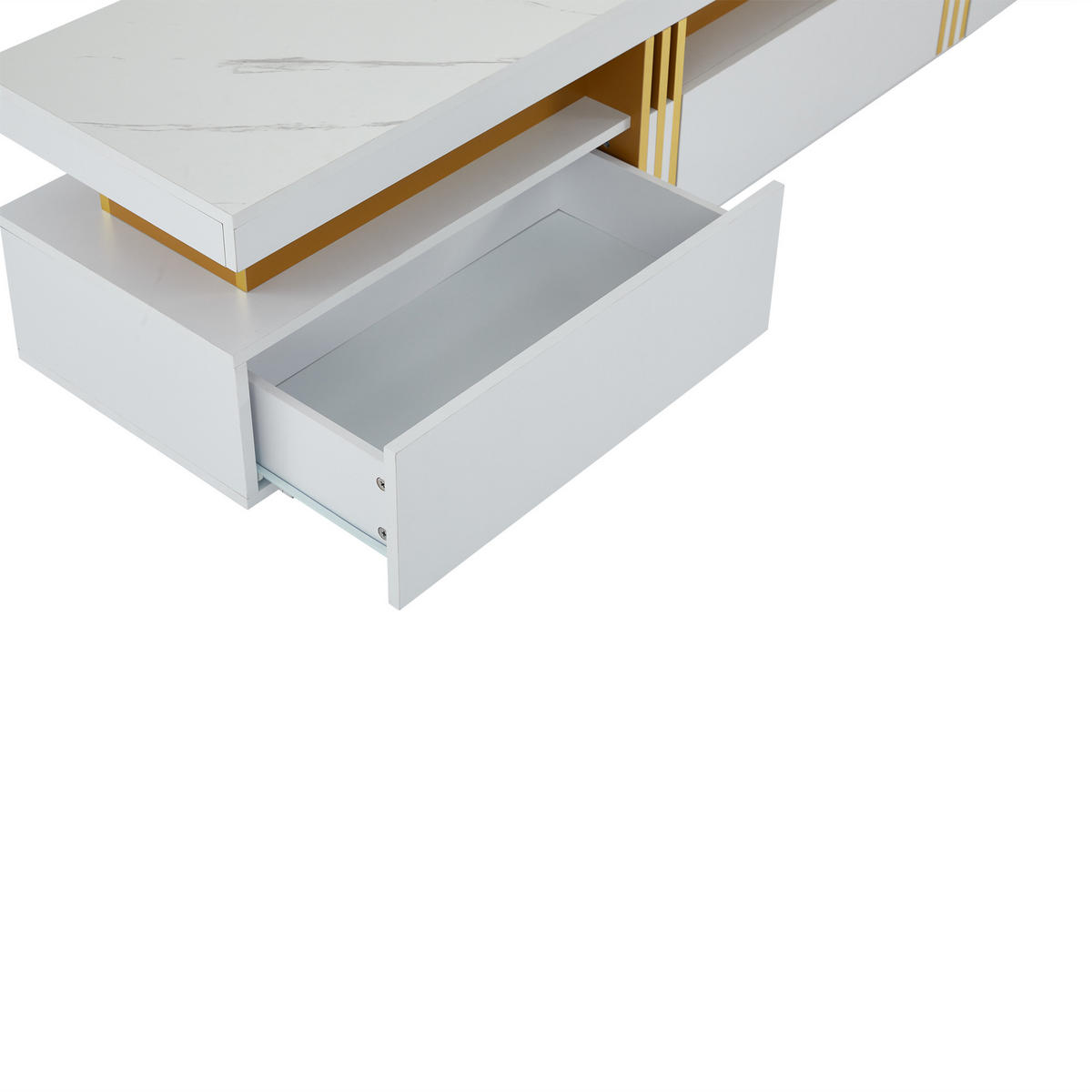 LOWBOARD in Weiß mit Marmor-Optik und Schubladen für Wohnzimmer, B200/T40/H42 cm - Weiß, Holzwerkstoff (200/42/40cm) - STILVORA