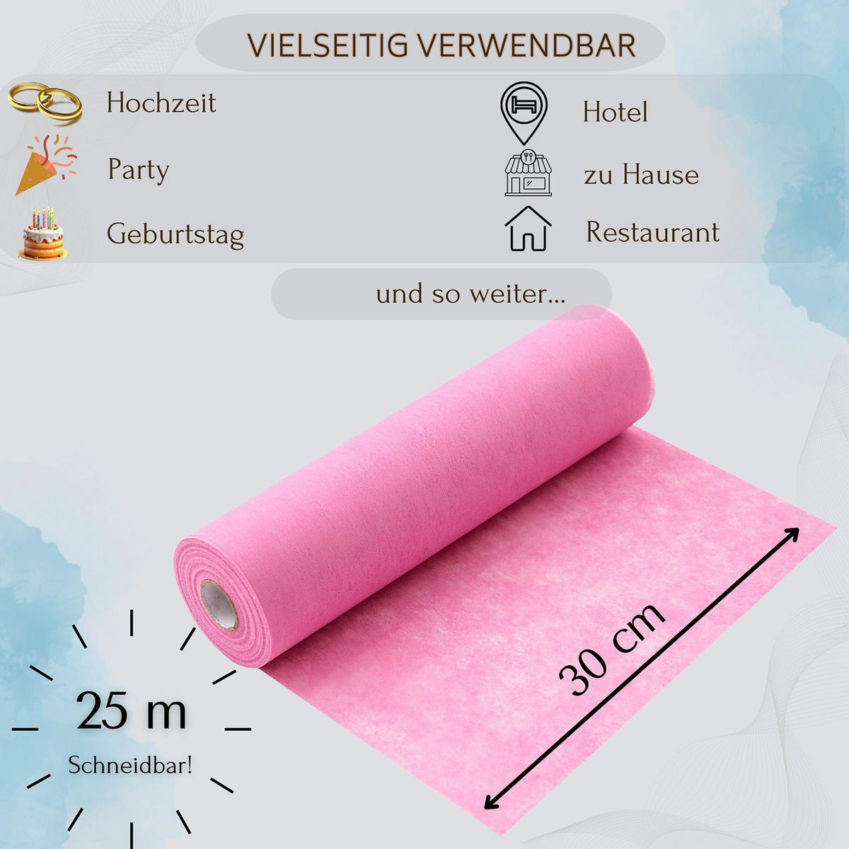 TISCHLÄUFER Vlies Rosa, 30 cm x 25 m, dekoratives Tischband für Hochzeit & Geburtstag - Rosa, Textil (30/2500cm)