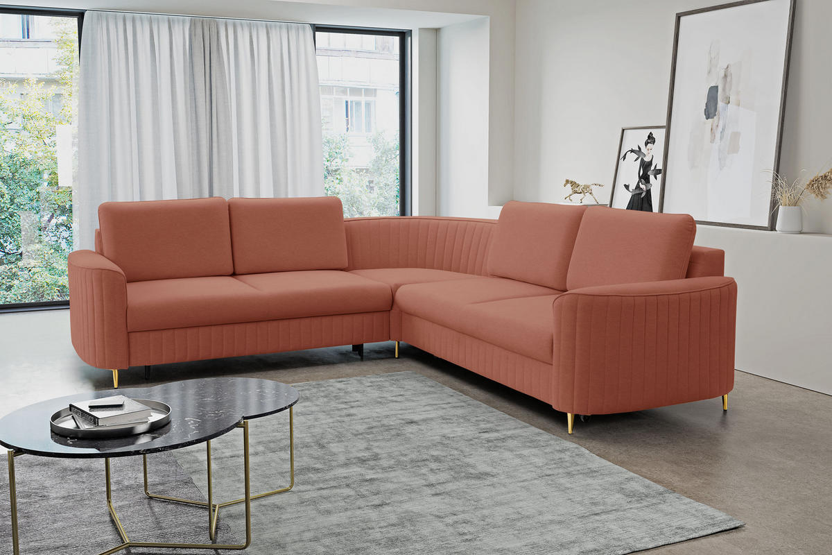 ECKSOFA LAREN, modernes Schlafsofa mit Stauraum, Plastikfüße, L-förmig, lose Rückenkissen freistehend, LINKS 251x252x85 cm Rose - Rosa, Holz/Textil (251/252cm) - DomoHome