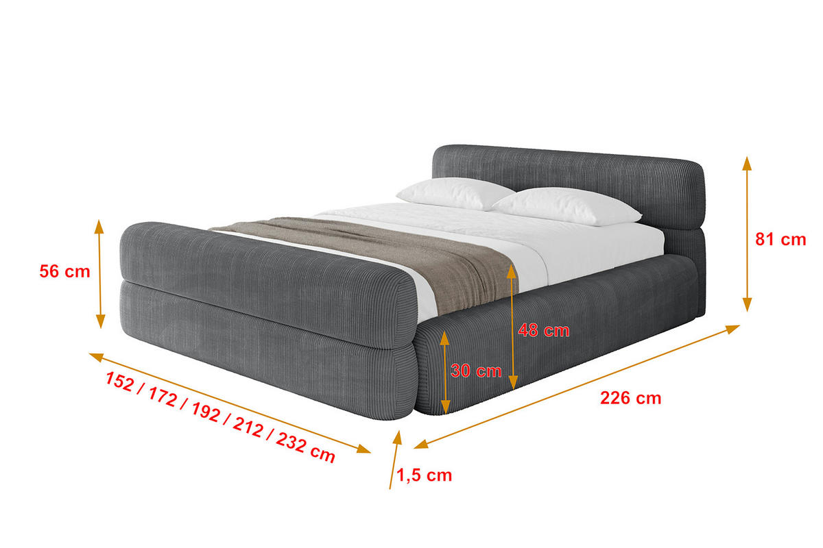 POLSTERBETT mit Bettkasten, Fußteil und Lattenrost, Boxbett mit Matratze H3/H4 - ENORA-Z-V1 180x200 Dunkelgrau - Anthrazit, Holzwerkstoff/Textil (180/200cm) - ALTDECOR