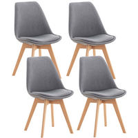 STUHL 4er Set Stoff hellgrau - Eukalyptusholzfarben/Hellgrau, Holz/Textil (49/83/50cm) - CLP