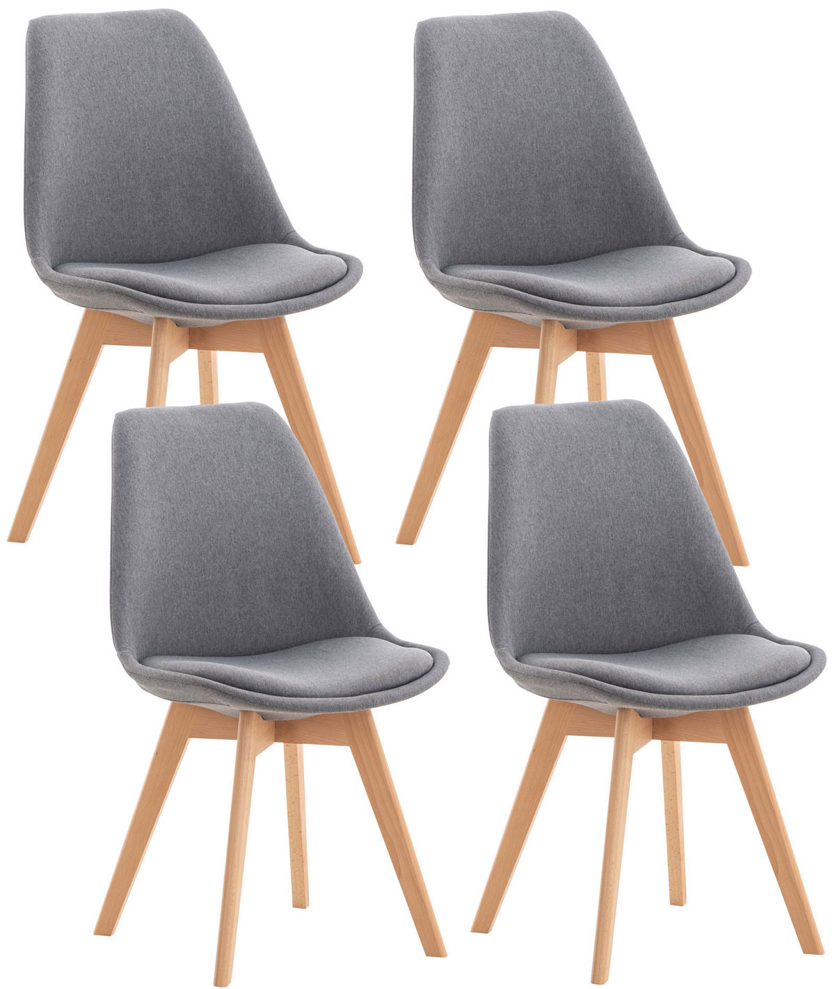 STUHL 4er Set Stoff hellgrau - Eukalyptusholzfarben/Hellgrau, Holz/Textil (49/83/50cm) - CLP
