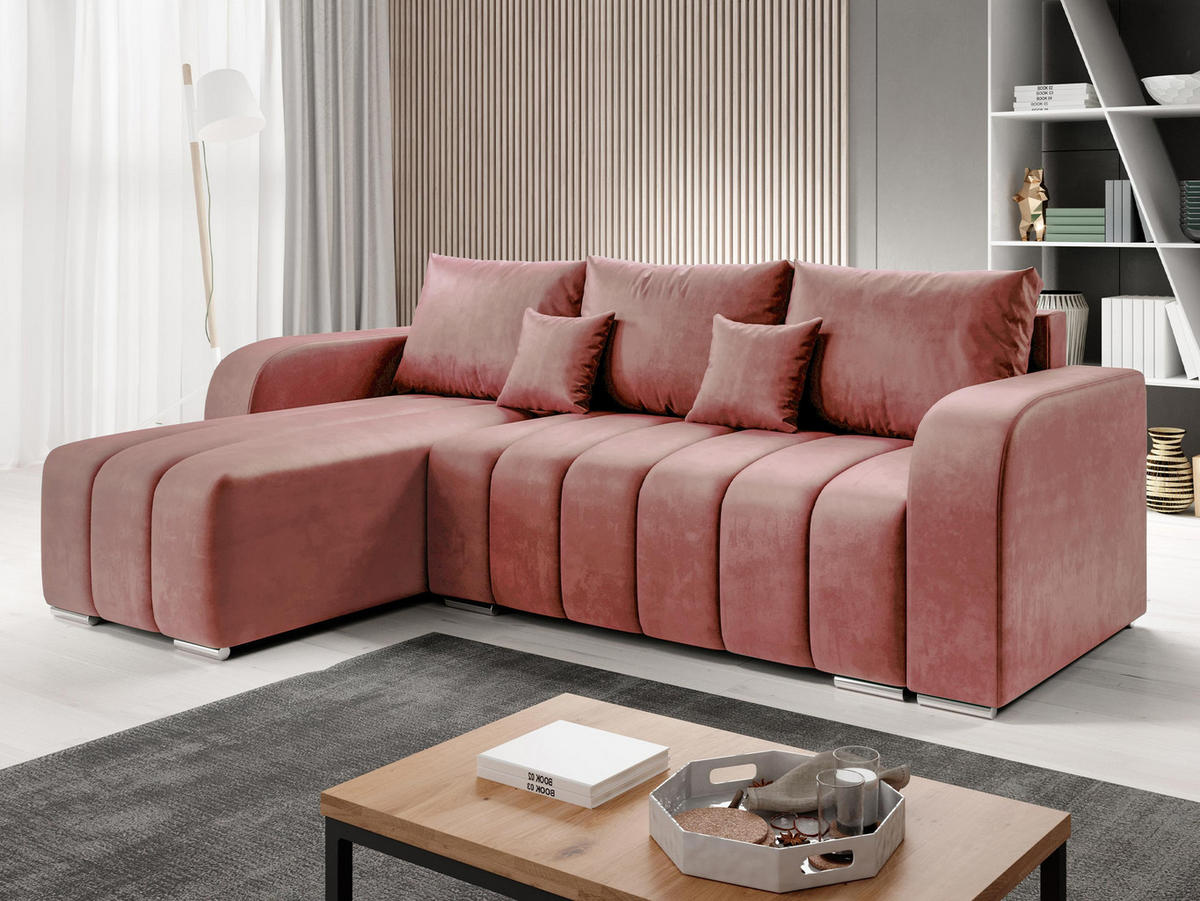 ECKSOFA Pufetto - Silberfarben/Rosa, Holz/Textil (244/147cm) - MIRJAN24