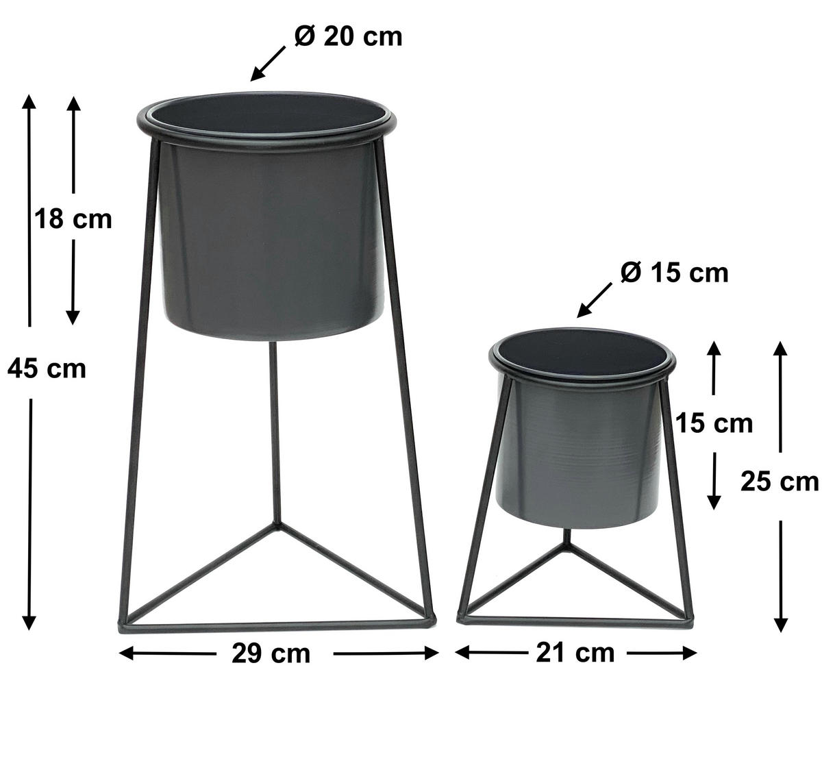 BLUMENSTÄNDER 2er Set Metall Schwarz/Dunkelgrau 25-45 cm - Schwarz, Metall (21/45/21cm) - DanDiBo