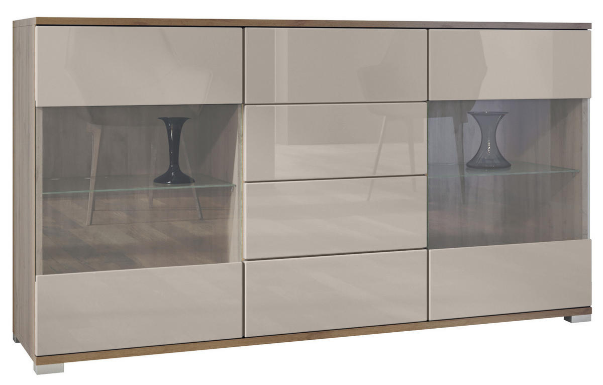 SIDEBOARD Bari Sandgrau Hochglanz - Sandfarben, Holzwerkstoff (138.5/75.5/35cm) - Vladon
