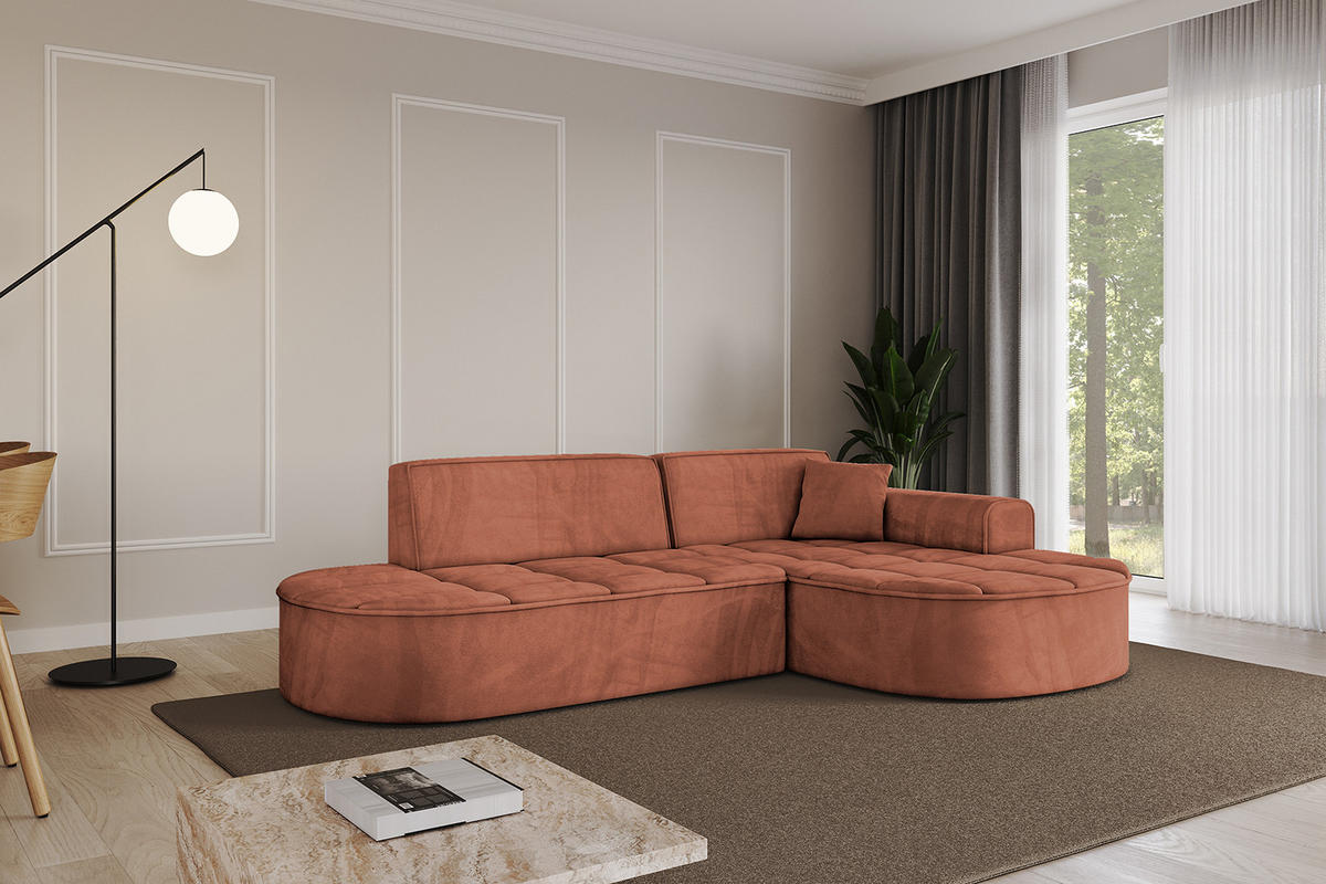 ECKSOFA Ottomane Rechts TARO-L1 - 243x171x79,5 cm Apricot - Koralle, Holzwerkstoff/Textil (243/171cm) - ALTDECOR