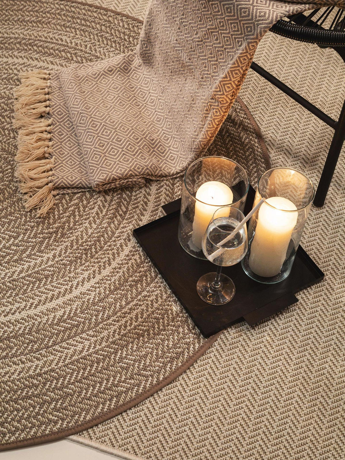 OUTDOORTEPPICH rund Metro Cream/Taupe ø 120 cm rund - Creme, Textil (120/1cm) - KUNSTLOFT