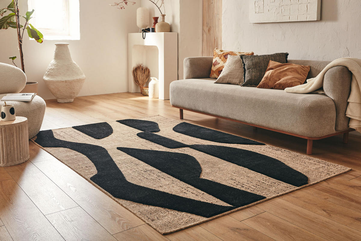 TEPPICH mit Juteoptik schwarzem grafischem Palma 200x290 cm - Schwarz, Textil (200/290cm) - Nazar Rugs