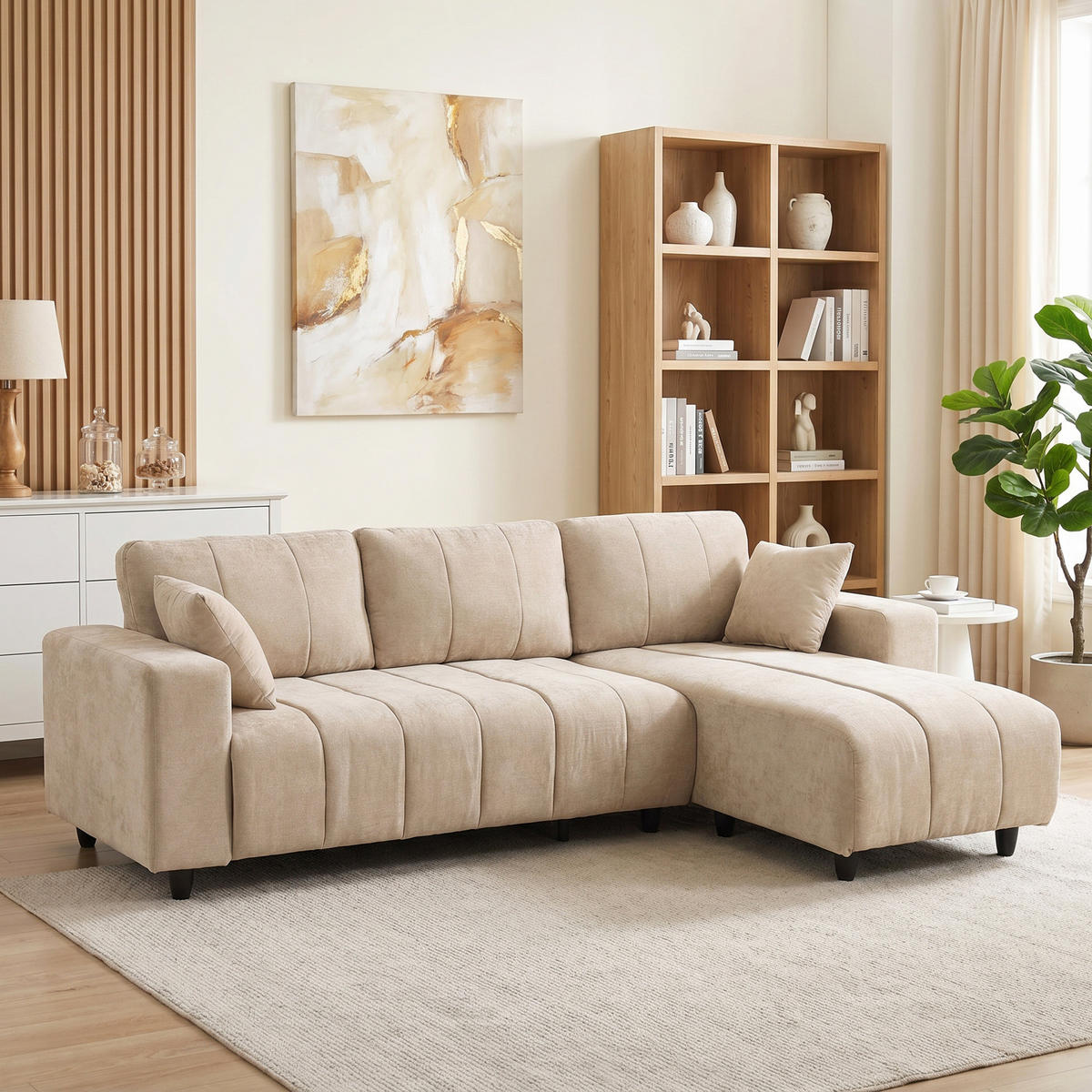 ECKSOFA Polyester Stahl Beige - Beige/Schwarz, Kunststoff/Textil (61.4/95.3cm) - HOMCOM