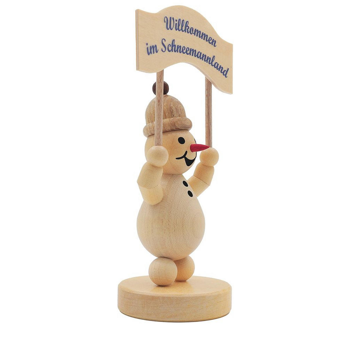 HOLZFIGUR Schneemann Junior mit Willkommengruß auf Sockel 9 cm - Multicolor, Holz (5/1/0.1cm)