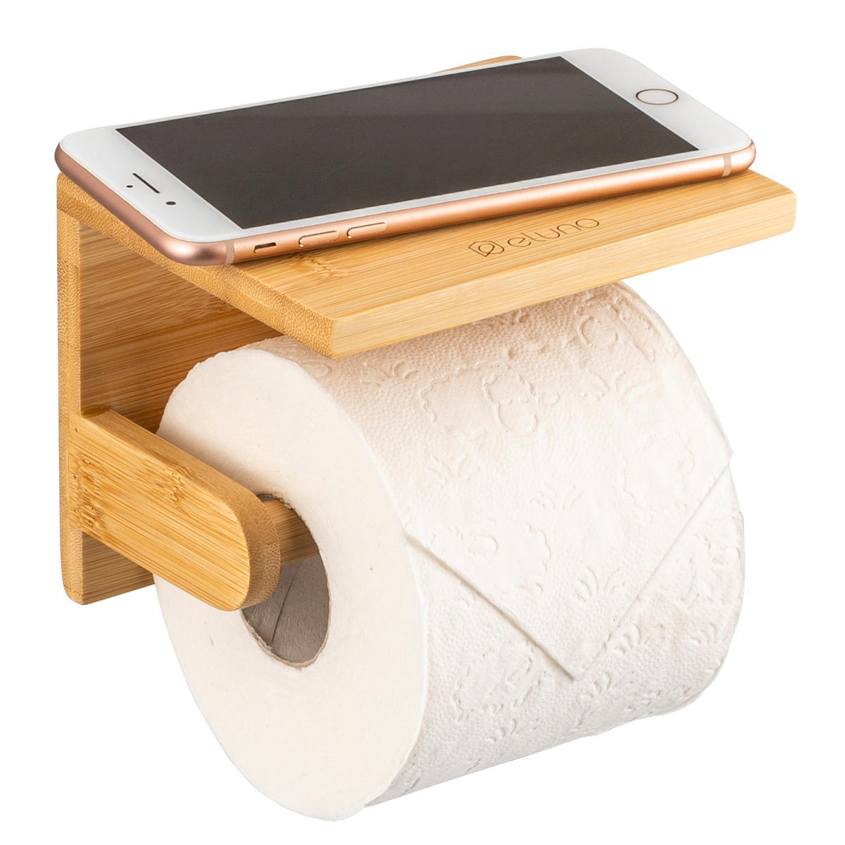 TOILETTENPAPIERHALTER, Bambus, zum Kleben - Braun, Holz (20/4/11.5cm) - eluno
