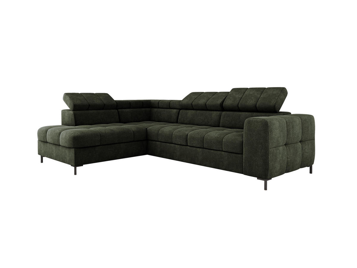 ECKSOFA PABLOS Vogue, L-förmig, Moderne, mit verstellbarem Kopfteil, Schlaf- & Lagermöglichkeiten, freistehend, LINKS 201x279x97 cm Green - Grün, Holz/Textil (201/279cm) - DomoHome