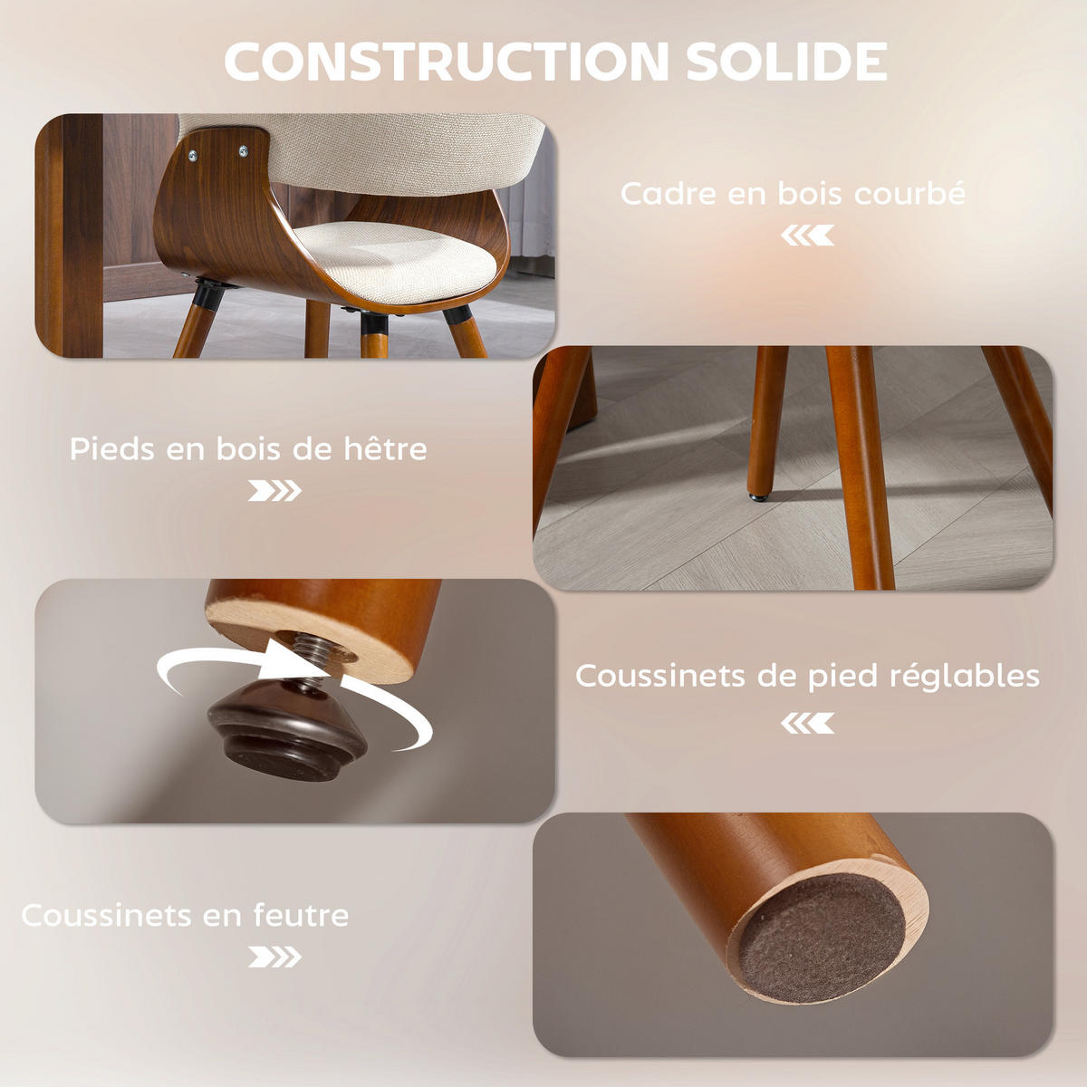 ARMLEHNSTUHL 2er-Set DE-13356 gebogene Rückenlehne Beige - Beige, Holz (55/75/62cm) - ComfortXL