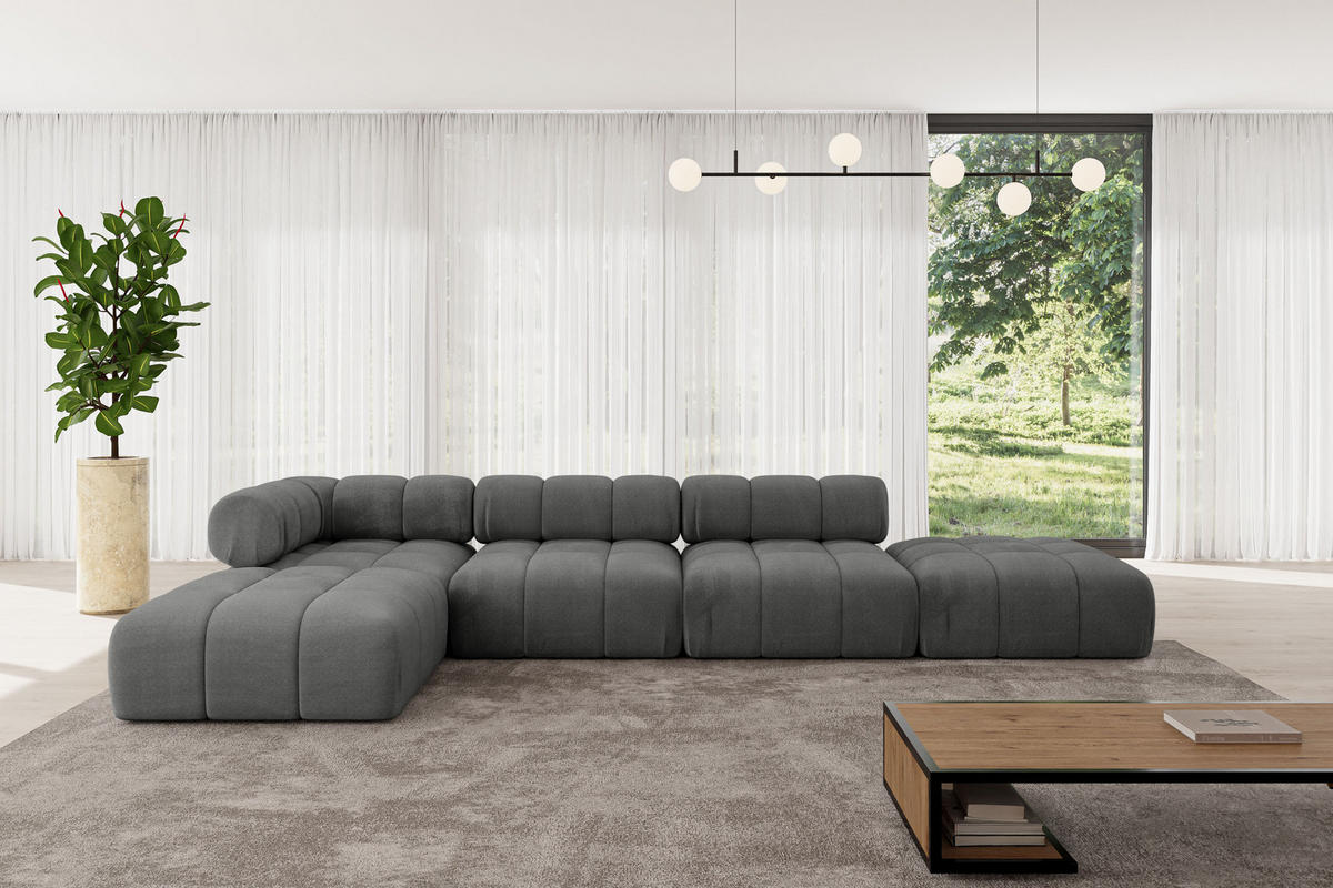 ECKSOFA modulares Sofa Kerru-L2 - 380x190x70 cm Dunkelgrau Velours - Dunkelgrau, Holzwerkstoff/Textil (380/190cm) - ALTDECOR