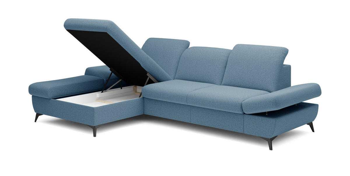 ECKSOFA FELICE L-S Blau Geflochtener Stoff mit Schlaffunktion - Blau, Holz (284/166cm) - MASSENO