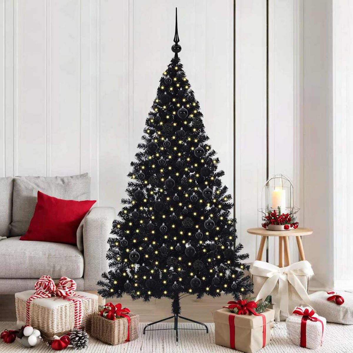 WEIHNACHTSBAUM Künstlicher Vorbeleuchteter Haltbar 115/115/180 cm Schwarz PVC - Schwarz, Kunststoff (180cm) - vidaXL