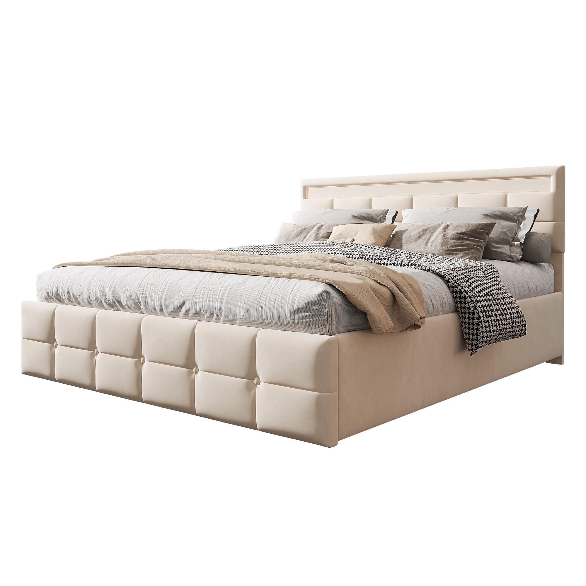 POLSTERBETT 180/200 cm in Beige Samt mit Bettkasten und LED - Beige, Holzwerkstoff/Textil (180/200cm) - WISHDOR