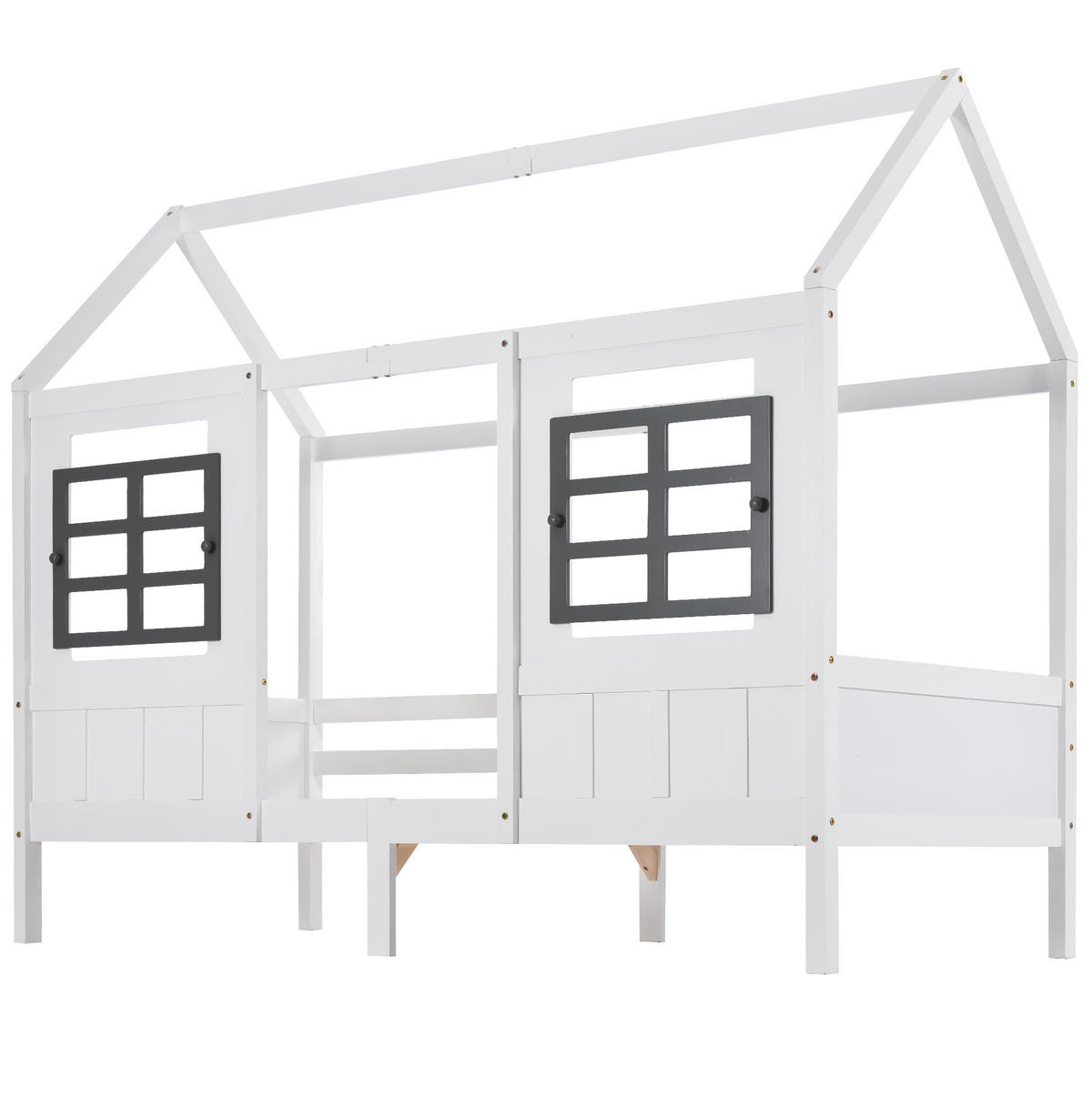 HAUSBETT 200/90 cm Weiß mit 2 Schubladen und Fenstern ohne Matratze - Weiß, Holz (90/200cm) - MIVRAY