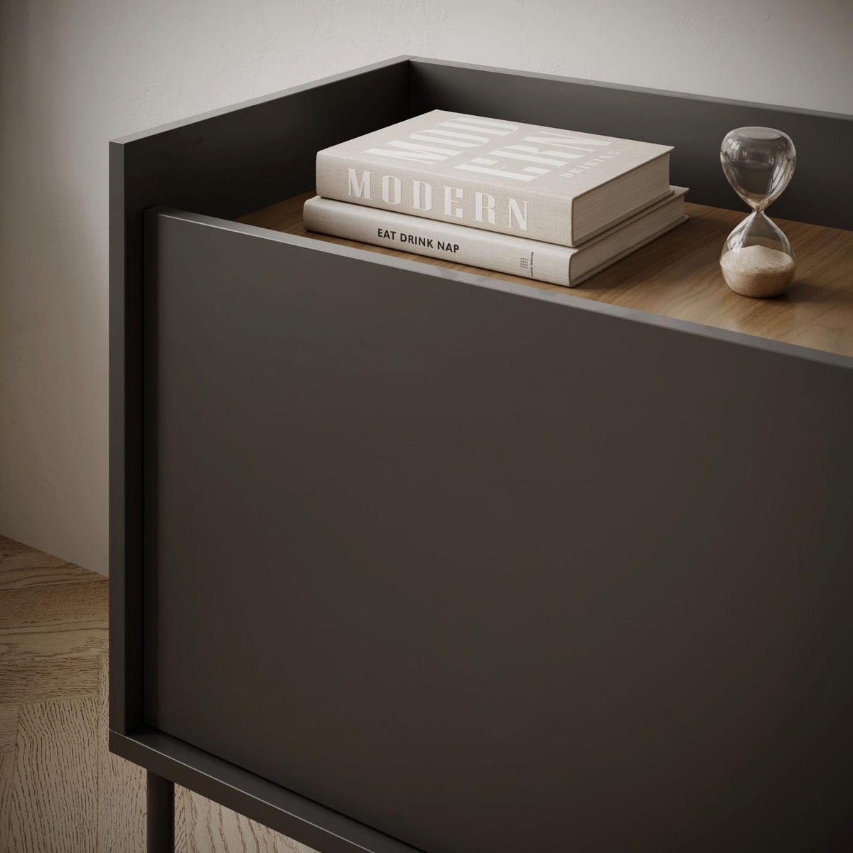 TV stolek Tovi Černý / Dekor ořech 175/58/36 cm - černá, kov/kompozitní dřevo (175/58.5/36.4cm) - Selsey
