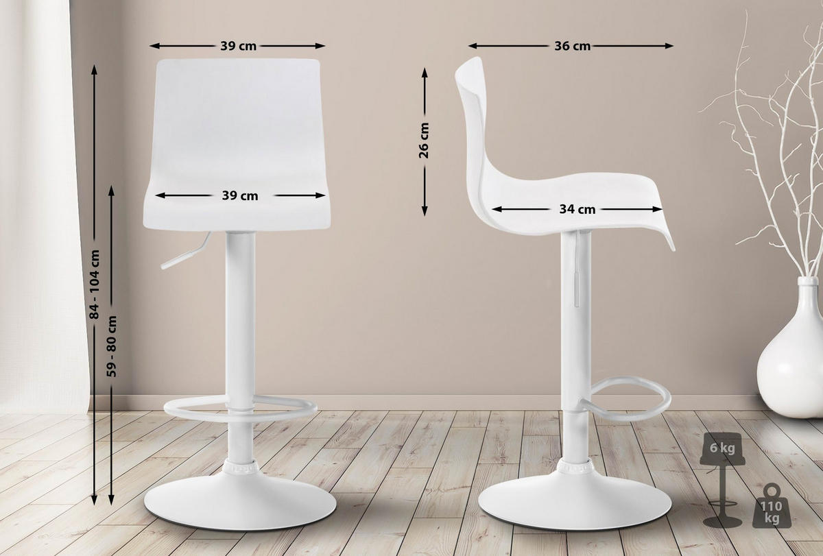 BARHOCKER Kunststoff weiß - Weiß, Kunststoff/Metall (39/84/36cm) - CLP