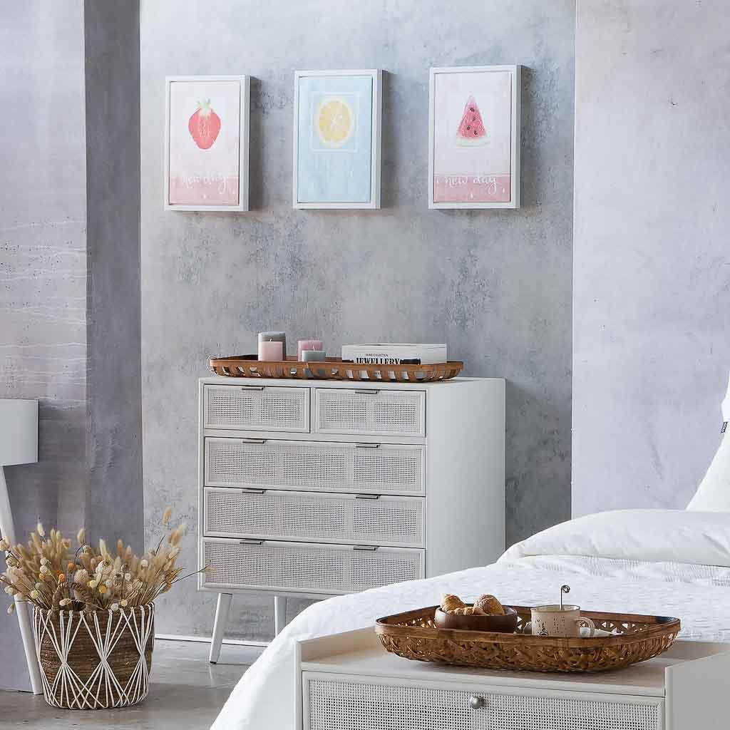 KOMMODE aus Holz und weißem Netz 80x40x81 - Weiß, Holz (80/81/39.5cm) - Wanderlust