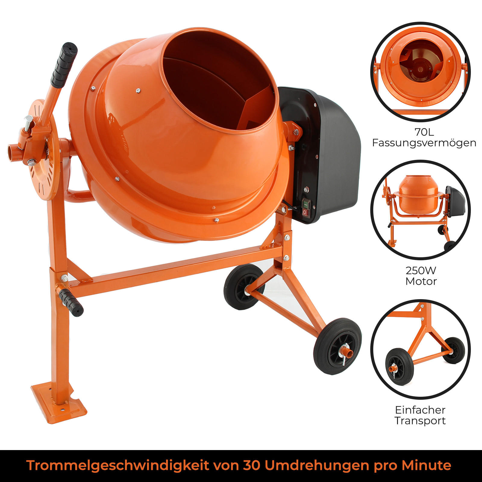 BETONMISCHER 70 LITER - Orange, Metall (33/60/71cm) - T-Mech