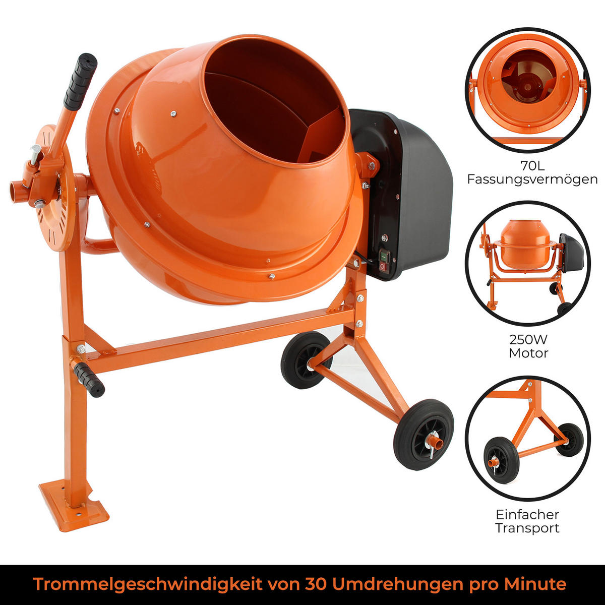 BETONMISCHER 70 LITER - Orange, Metall (33/60/71cm) - T-Mech