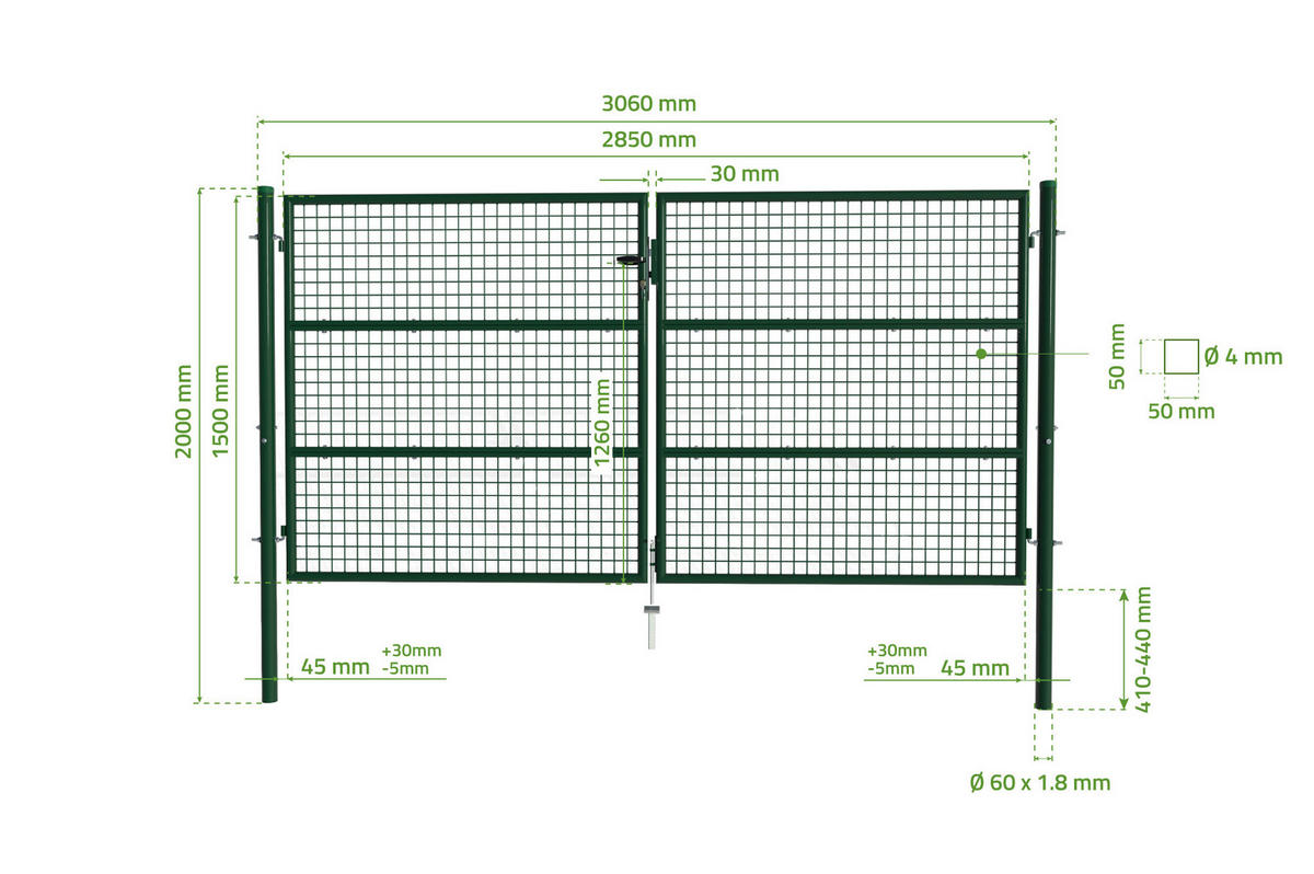 ZAUNTOR Olga Grün 3m H.150cm + TÜRCHEN 1m H.150cm - Grün, Metall (306/156cm) - Casanoov