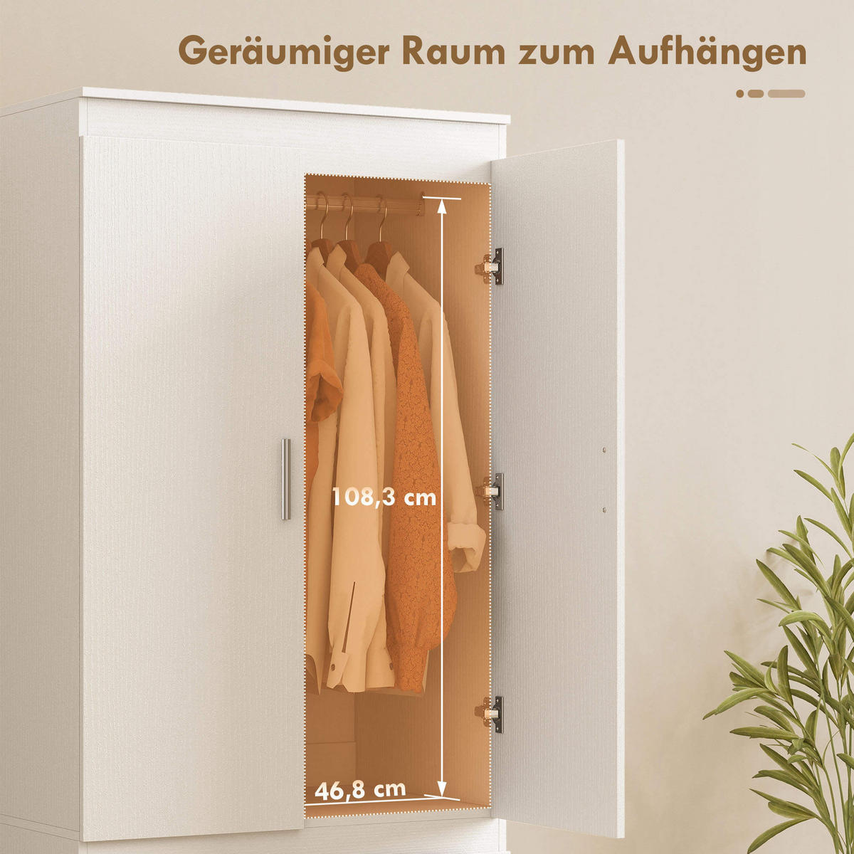 KLEIDERSCHRANK mit 2 Soft-Close-Türen Garderobenschrank mit 2 Schubladen Weiß - Weiß, Holzwerkstoff (55/177.5/80cm) - HOMCOM