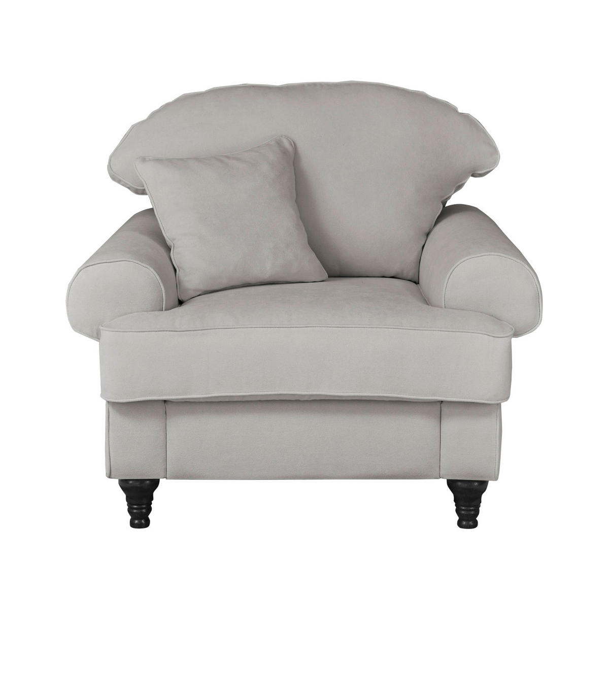 SESSEL hellgrau Landhaus, Loungesessel 110 cm - Hellgrau/Braun, Holz/Textil (110/95/100cm) - Furn.Design