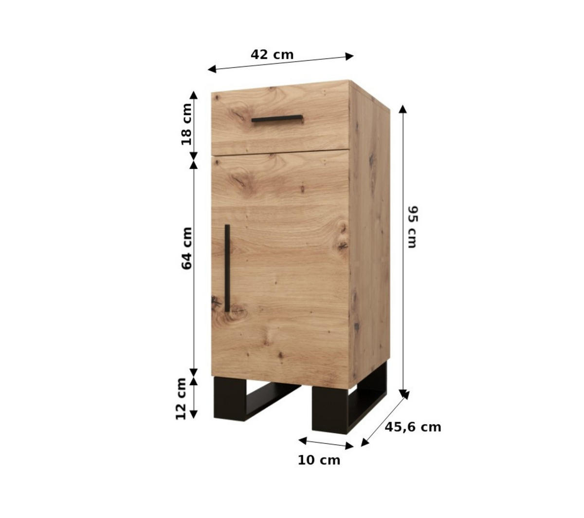 KOMMODE 95/42/45,6 - Schwarz/Eiche Artisan, Holz/Kunststoff (42/95/45.6cm) - Abiks Möbel