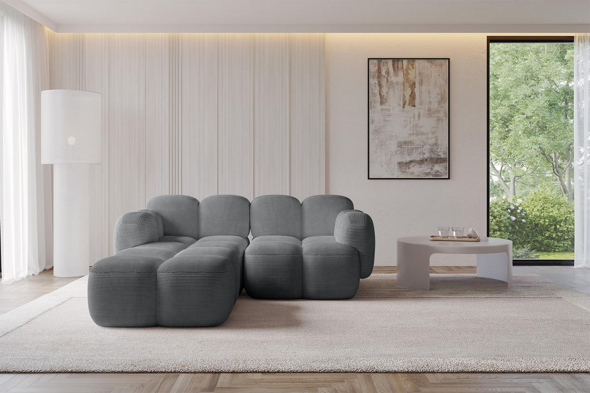 ECKSOFA modulares Sofa Links Miko-L1 214x205x75 Dunkelgrau Cord - Graphitfarben/Schwarz, Holzwerkstoff/Kunststoff (214/205cm) - ALTDECOR